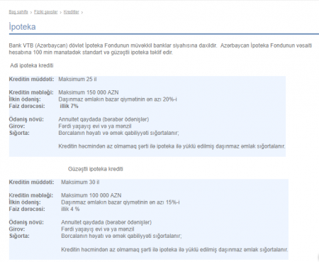 "Bank VTB (Azərbaycan)" ipoteka kreditində müştərilərinn cibinə girir