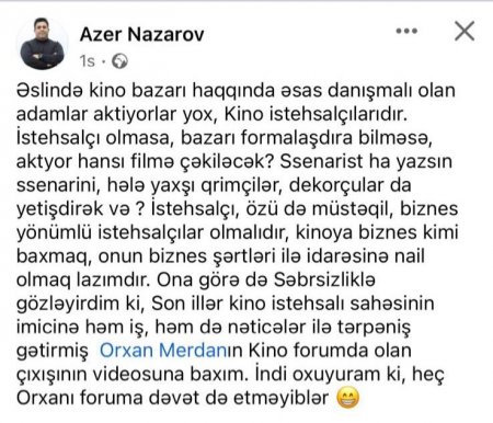 Orxan Mərdanın kino forumuna dəvət olunmaması ciddi narazılığa səbəb oldu