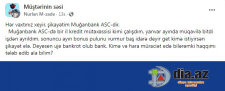 "Muğan Bank" öz işçisinin də PULUNU VERMİR...