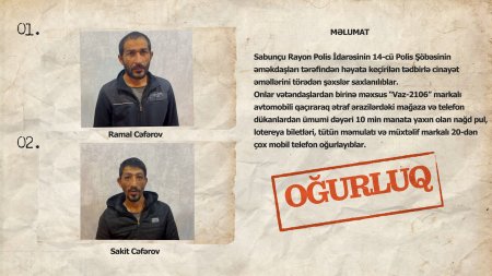  Sabunçu rayonunda qaçırdıqları avtomobillə oğurqluqlara gedən iki qardaş saxlanılıb