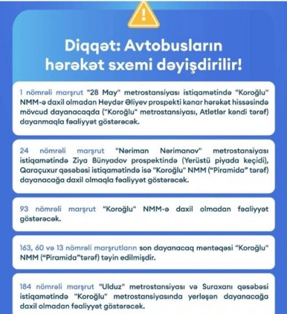 Bu gündən bəzi yollar yeddi gün bağlı olacaq